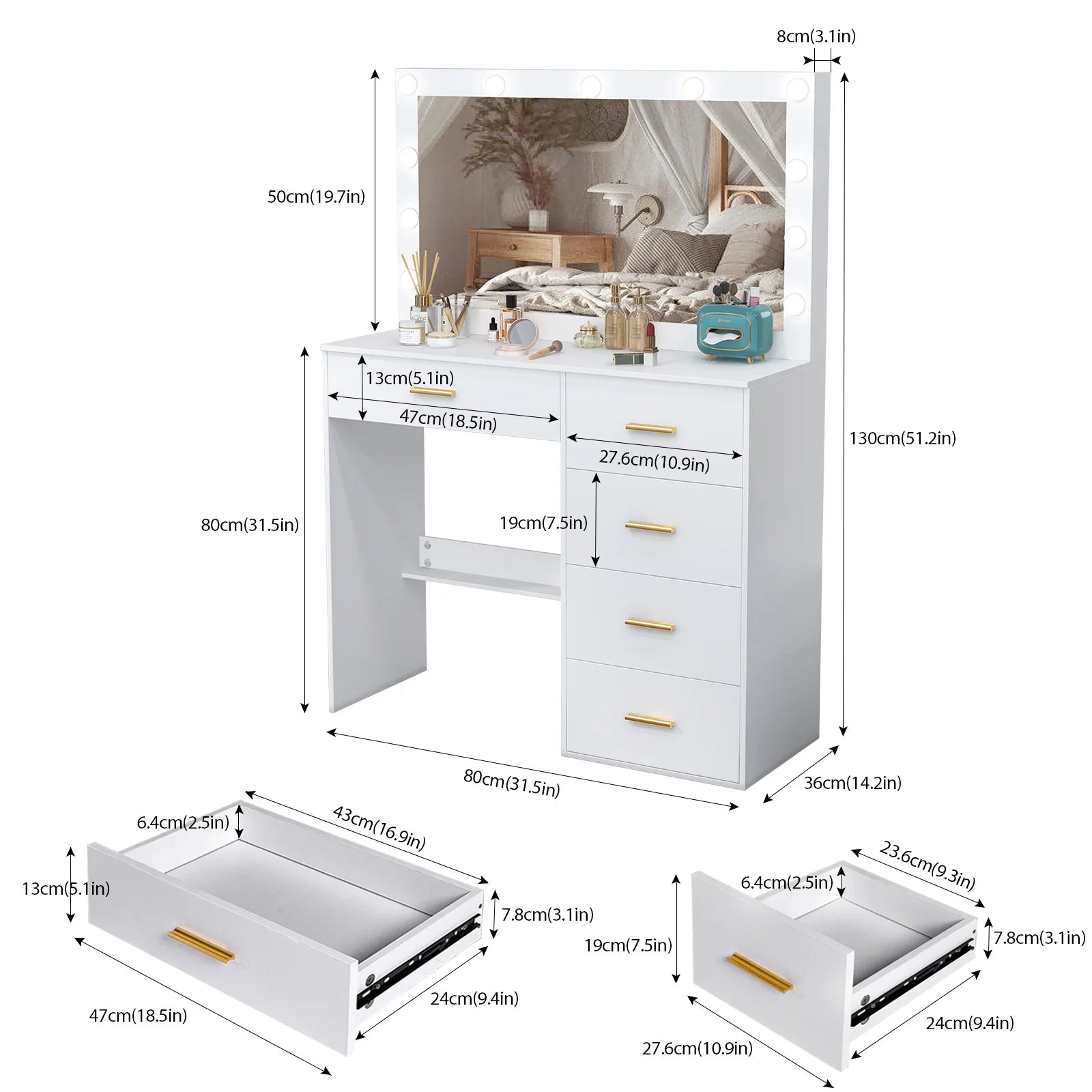 11 LED-lampor, sminkbord
