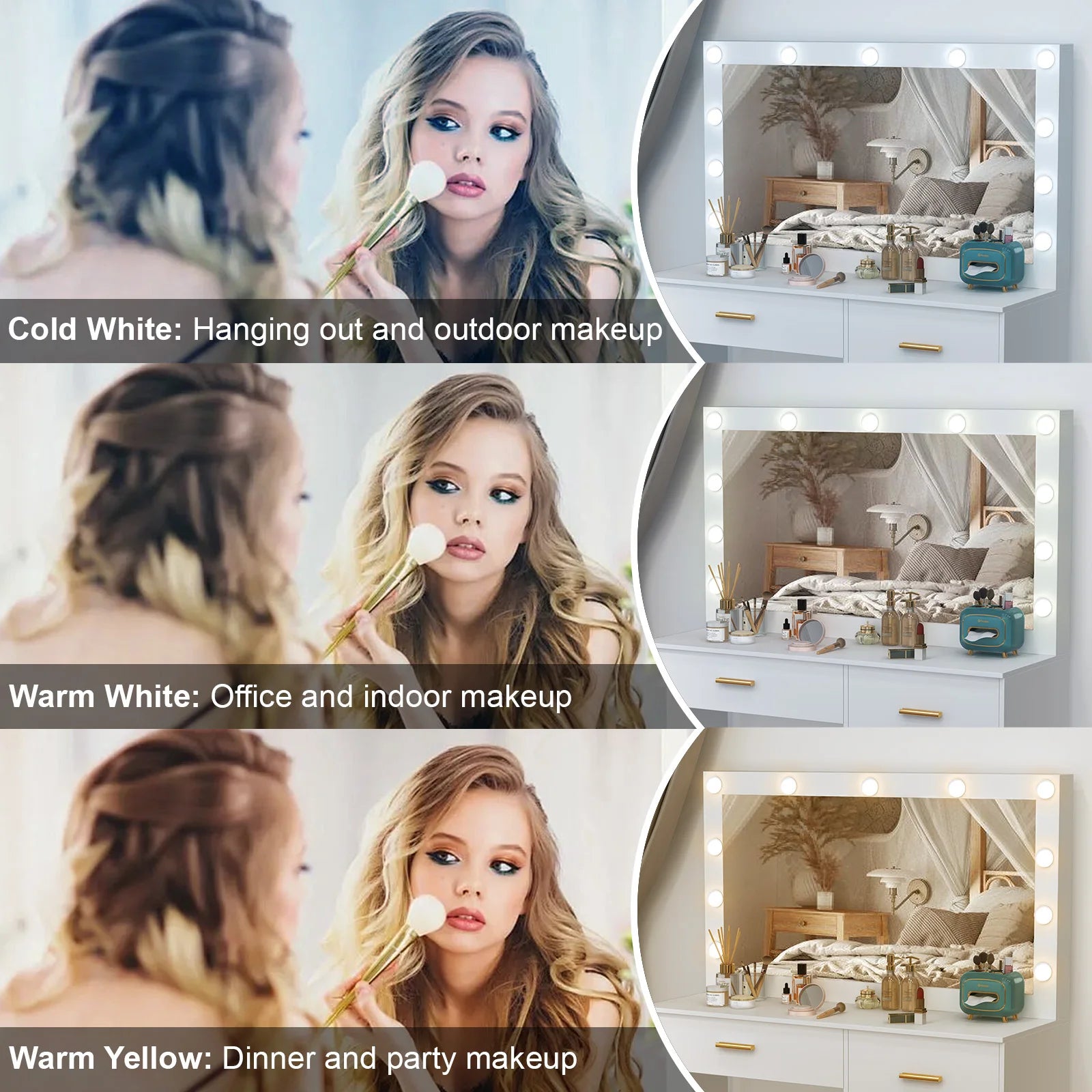 11 LED-lampor, sminkbord